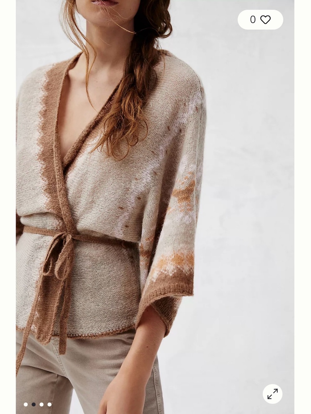 Beige Tie-Waist Knit Cardigan Sweater